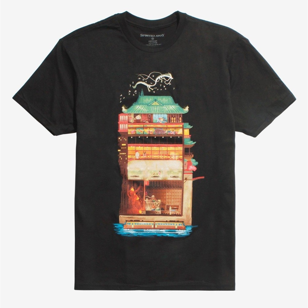 NEW Hot Topic Black Short Sleeve Tee Size M Spirited Away Fan Art Favorite